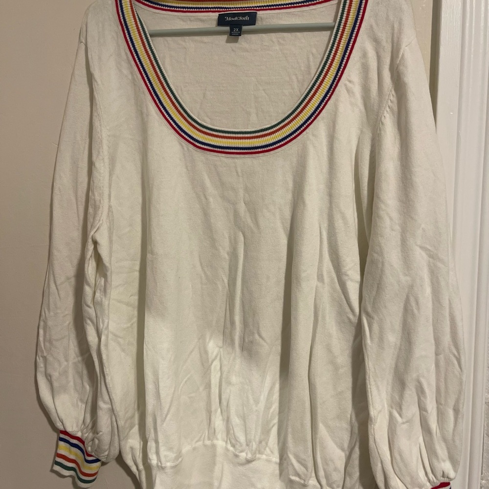 Modcloth Cream Ribbed Relaxed Blouse